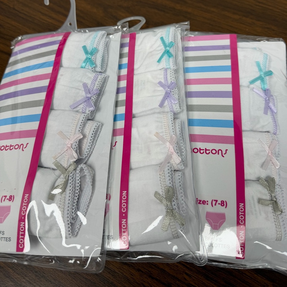 Girls' White Cotton Briefs with Pastel Bows (3-Pack)